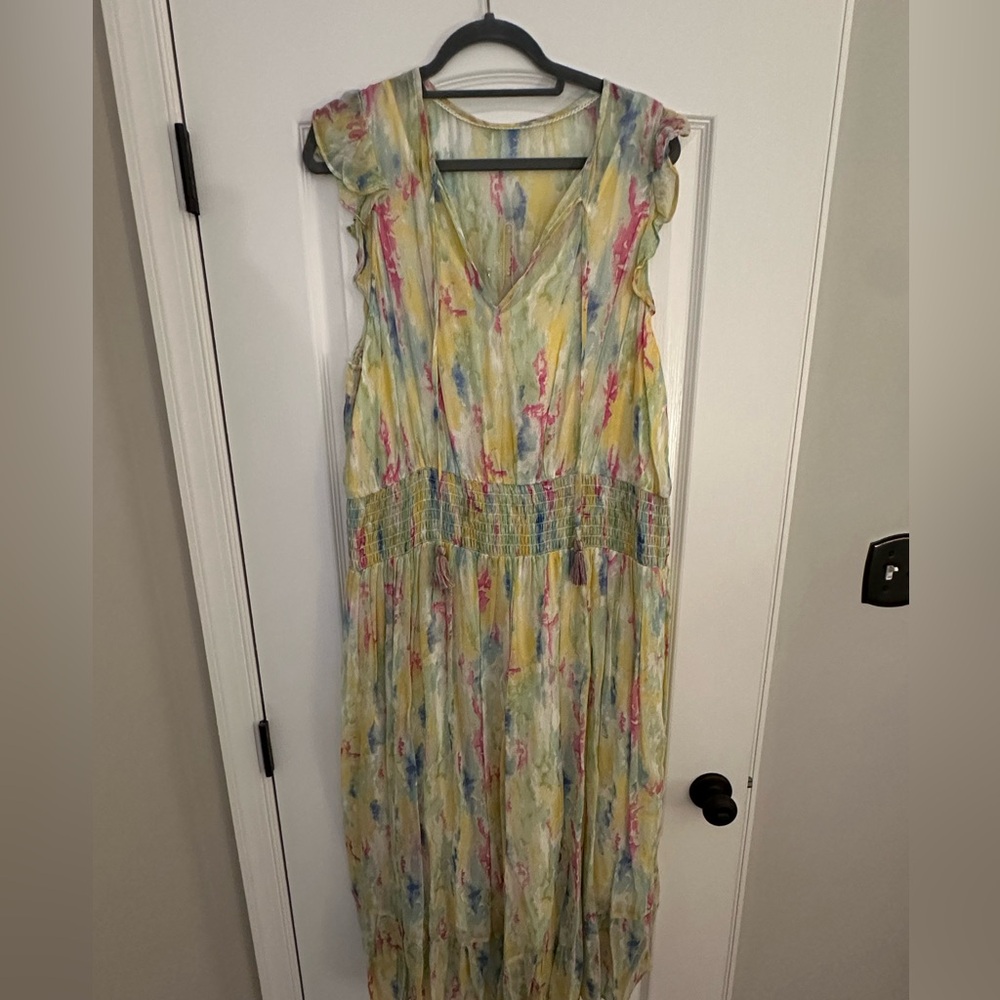 Anthropologie Yellow Green Flutter Sleeve Sundress